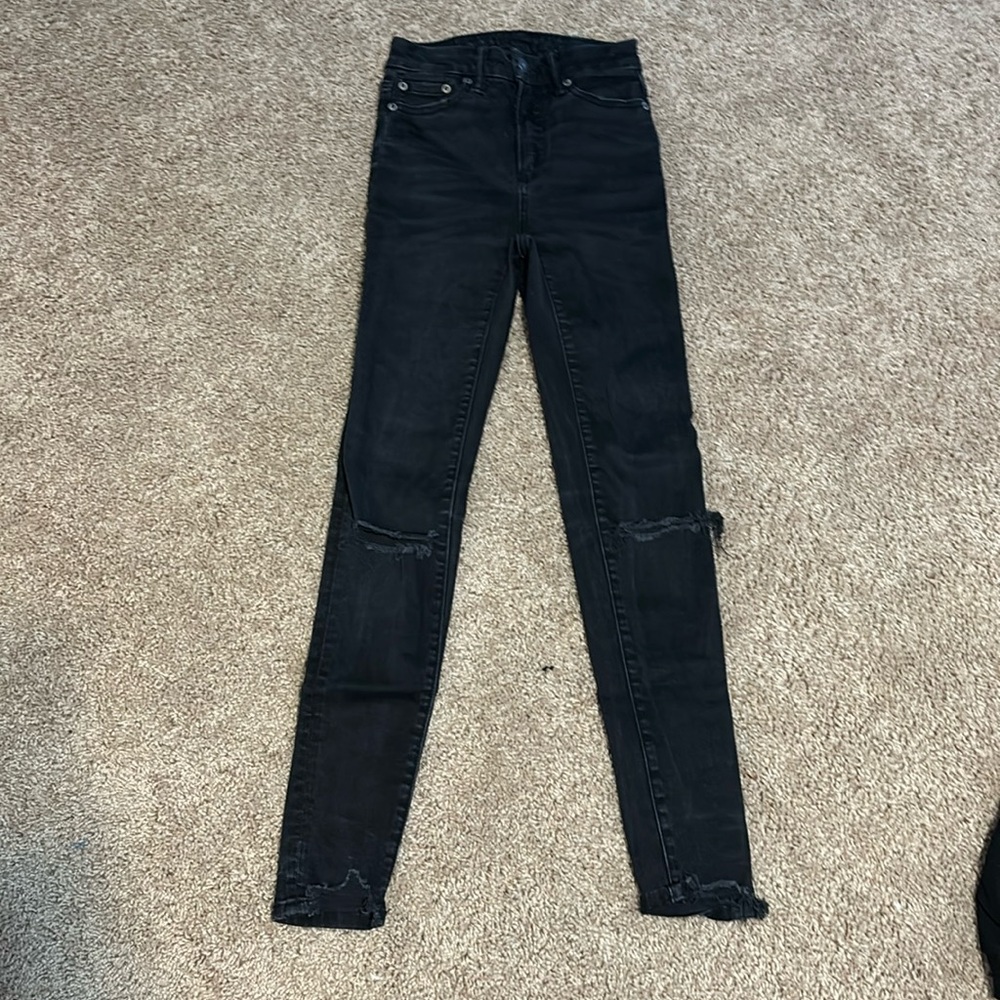 american eagle black skinny ripped jeans